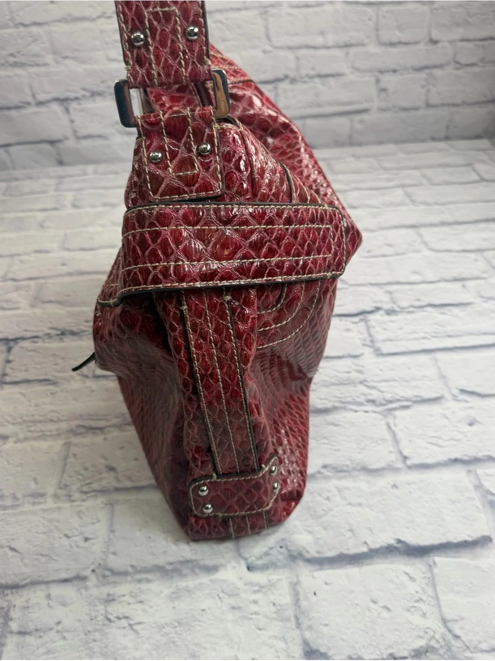 NWT GUESS Red Snake-Embossed Hobo Bag